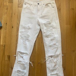Alice + Olivia Straight Ripped White Jeans